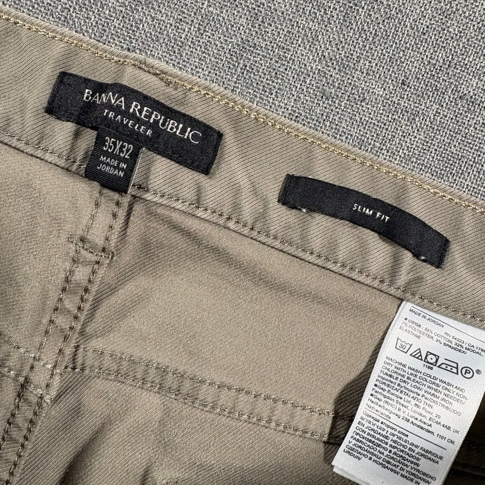 Banana Republic Traveler Pants Mens‎ 35x32 Khaki Taupe Slim Fit Chino Stretch
